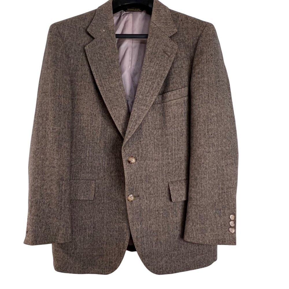 Stonehaven Mens Brown Herringbone Wool Blazer 2-Button USA Made Size 42R flaw